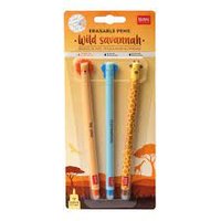 EPSET0003: SET OF 3 ERASABLE GEL PENS - WILD SAVANNAH - LION + ELEPHANT +