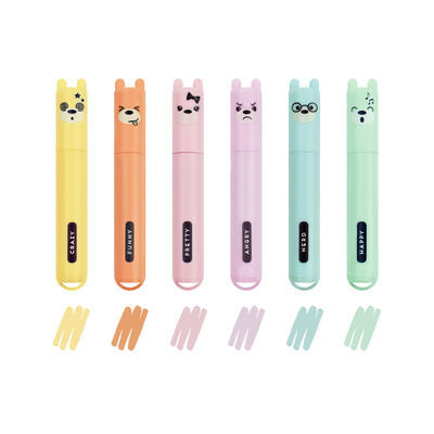 MH0004: SET OF 6 MINI HIGHLIGHTERS - TEDDY'S STYLE - TEDDY BEAR