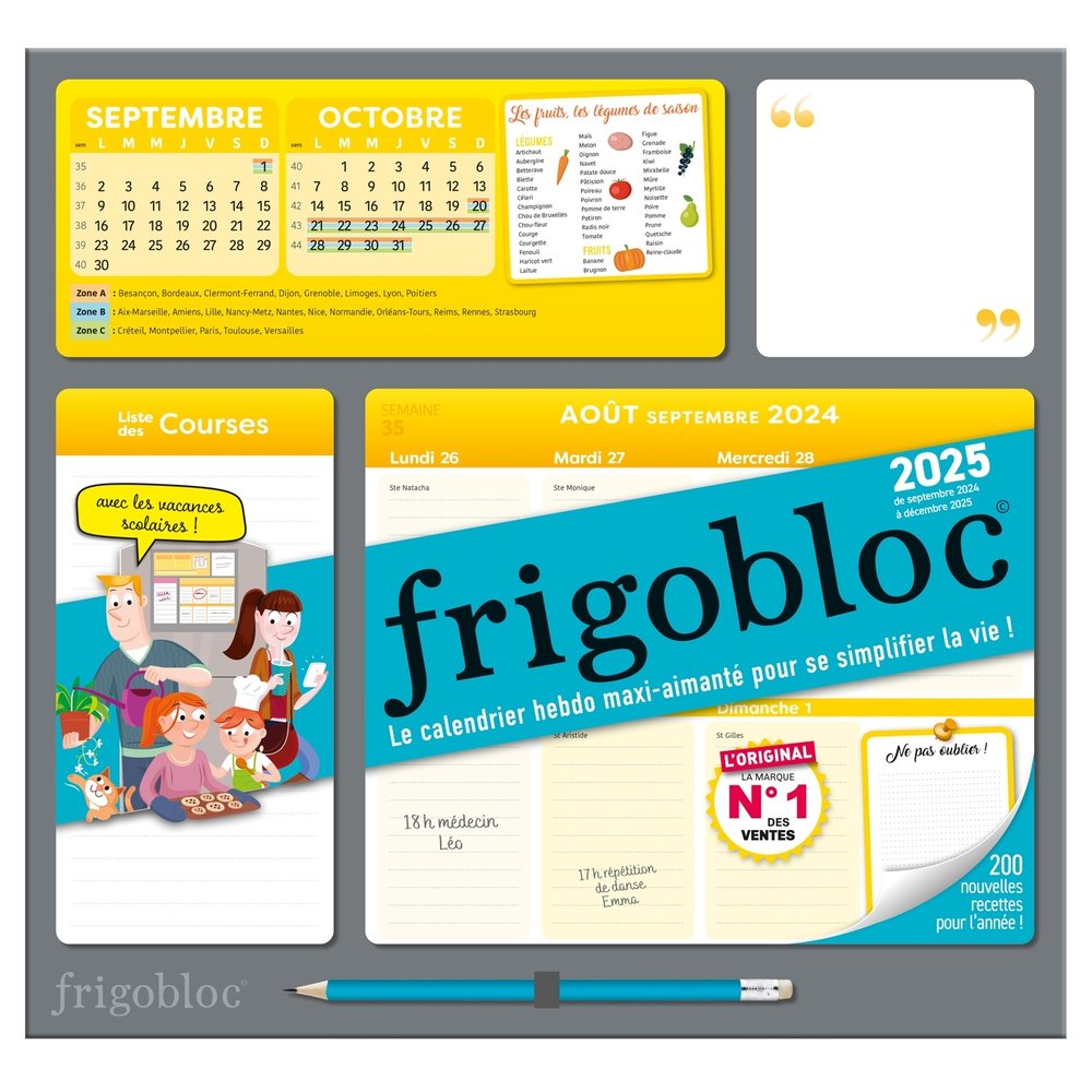 Frigobloc hebdomadaire 2025 - calendrier d'organisation familiale / sem (de sept. 2024 a dec. 2025)