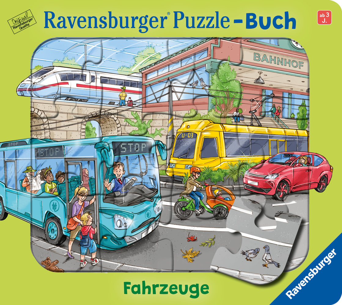 Ravensburger Puzzle-Buch: Fahrzeuge - Kinderbuch ab 3 Jahren, Puzzle mit 12 Teilen, Spielbuch, Wimmelbuch, Pappbilderbuch