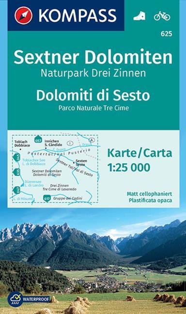 KOMPASS Wanderkarte 625 Sextner Dolomiten, Naturpark Drei Zinnen, Dolomiti di Sesto, Parco Naturale Tre Cime 1:25.000